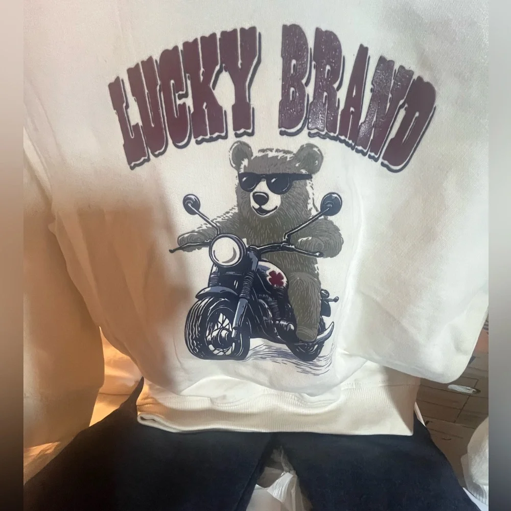 NWT LUCKY BRAND Boys 2pc Knit Hoodie and Joggers Set Bear Motorcycle Print Front